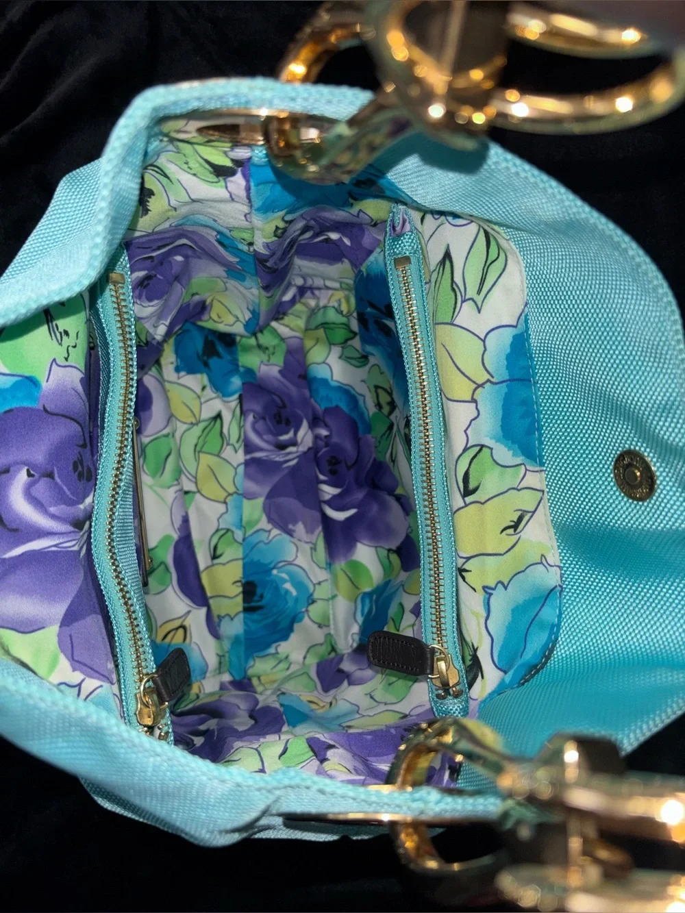 JPK Paris 75 Turquoise Nylon Hobo Bag Gold Hardware Y2K